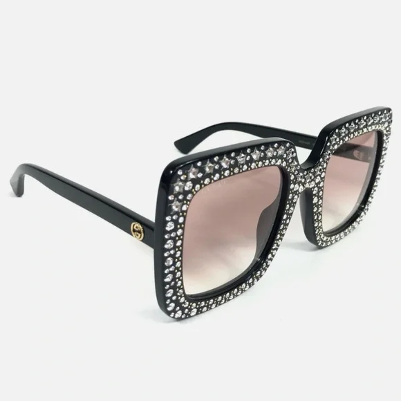 Gucci Black Crystal Retro Oversized Sunglasses Brand New Never Worn - Picture 2 of 16